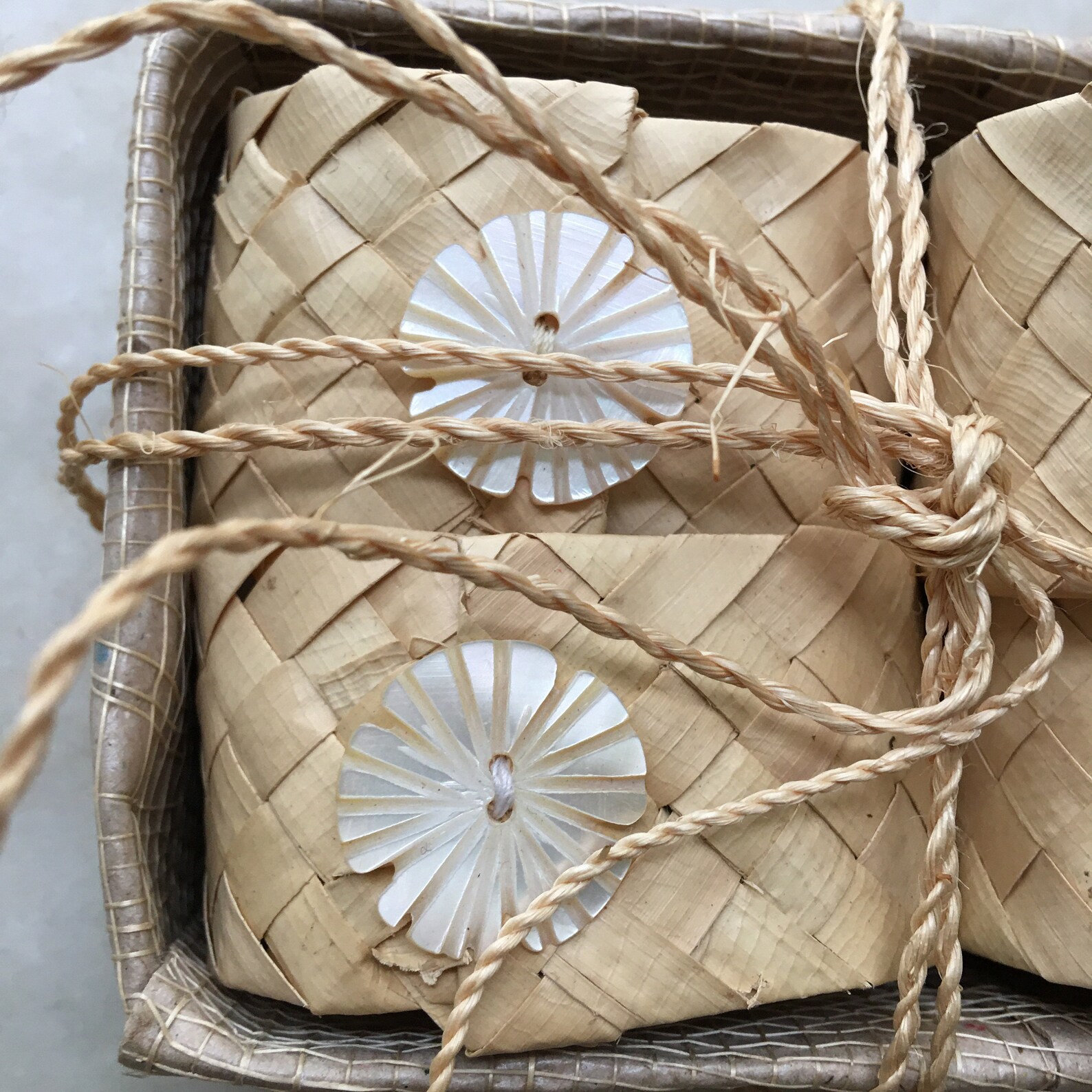 Set of Four Raffia Napkin Rings with Mother of Pearl in Etsy