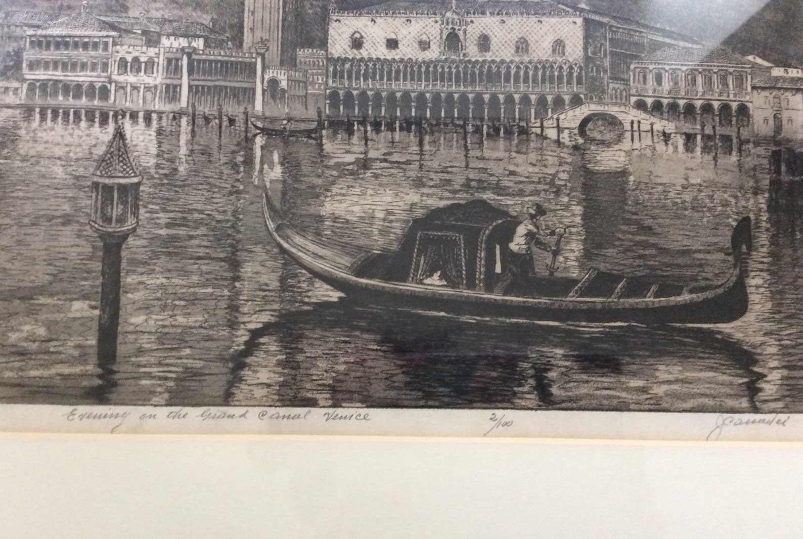 Vintage Engraving of Venice Grand Canal Signed J Cassadei / Etsy