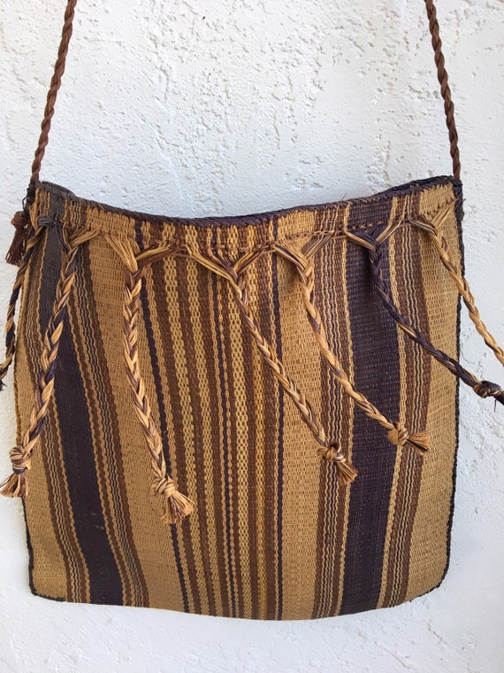 Vintage Basket / Tote  / Natural Fiber Woven Shou… - image 1