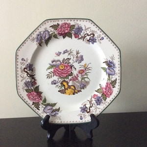Vintage English Wedgwood Etruria 9.5&quot; Octagonal Plate / Handpainted 19th Century Wedgwood Floral Plate
