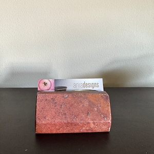 Vintage Marble Card Holder / Red Brown and White Marble Holder for Photo, Postcard, Business Cards