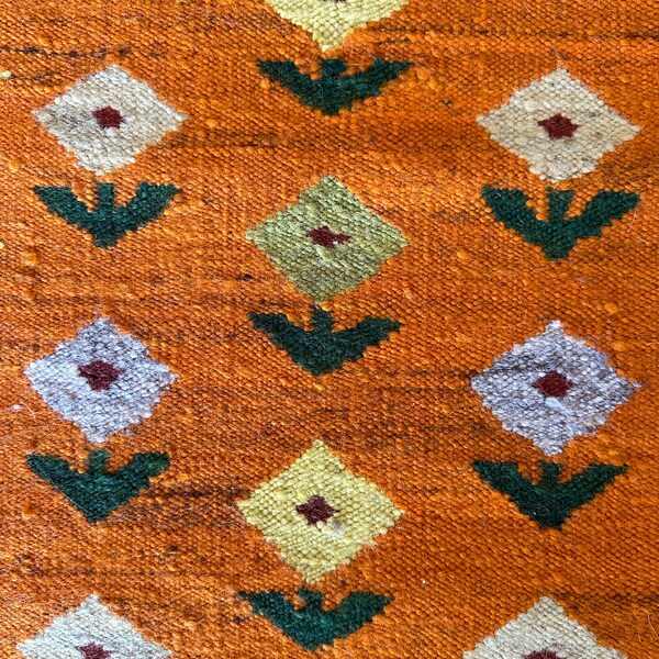 Vintage Hand Woven Wool Table Runner / Orange Floral Table Runner / Polish Table Runner / Polish Wool Tapestry / Wall Hanging | FL