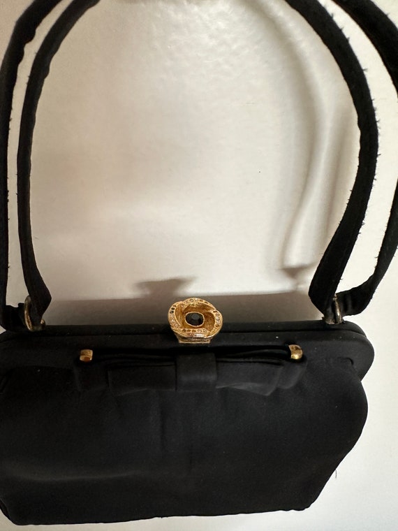 Vintage Evening Black Handbag / After Five Satin … - image 3