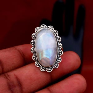 Natural Oval Moonstone Sterling Silver Ring - Statement Ring- Gift Ring