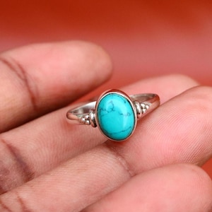 Bohemian Turquoise Gemstone Handmade Silver Ring- Minimalist Turquoise Ring- Statement Ring- Ring For Gift