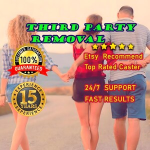 May include: Three people walking away on a road with text overlays: THIRD PARTY REMOVAL, 100% CUSTOMER SATISFACTION GUARANTEED, 15 YEARS EXPERIENCE, five yellow stars, Etsy Recommend, Top Rated Caster, 24/7 SUPPORT, and FAST RESULTS.