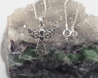 Sterling Silver Angel with Heart Pendant | Guardian Angel Jewelry | Christmas gift / DP53