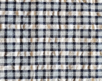 Blue and White Plaid Seersucker Fabric by The Yard, 1/2 yard