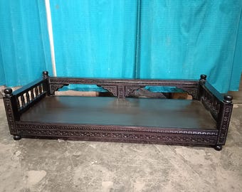 Carved Teak Wood Love Seat - Indian Style Day Bed