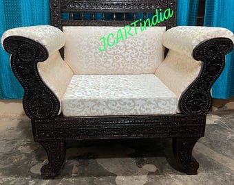 Hand Carved Rajasthani Traditional Sofa Chair | Teak Wood Maharaja Chair