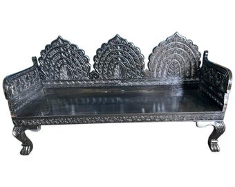 Carved Teak Wood Daybed: Mughal Indian Style Diwan - 72" Wide