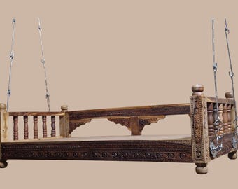 Sheesham Wood Indoor Swing Jhula: Hanging Balcony Porch Chair