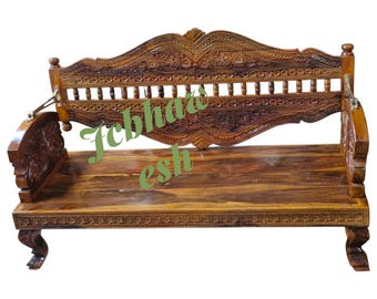 Hand Carved Two Seater Wooden Reversible Day Bed | Rajasthani Traditional Diwan Cot | Love Seat |