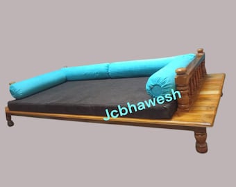 Carved Teak Wood Day Bed Frame: Indian Love Seat Sofa