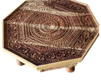 Natural Wood Finish Pooja Stand | Mango Wood Bajot | Chouki |