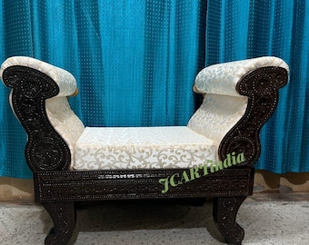 Indian Handcarved Maharaja Cauch | Brown Wooden Sofa Chair |