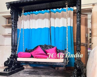 Brown Wooden Elephant Base Outdoor Swing | Jhula With Stand | South Indian Oonjal