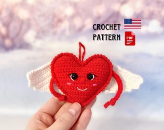 Crochet Heart Pattern: Amigurumi Valentines Day decoration, Keychain toy (PDF pattern)