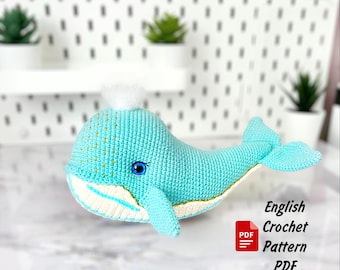 Padrão de baleia em crochê: Brinquedo Amigurumi, Animal marinho, Criatura do oceano (padrão em PDF)