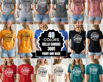 40x Vorne und Hinten Bella Canvas 3001 TShirt | Vorderseite Rückseite Mockup Bundle Bella Canvas 3001 Shirt Mockup | Weibliches Modell 3001 Mockup Bundle