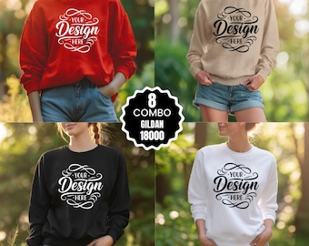 10x Gildan 18000 Sweatshirt Mockup Bundle G180 Crewneck Mock-up Bundle Fall Winter Gildan 18000 Mocks G180 Mockup Bundle Instant Download