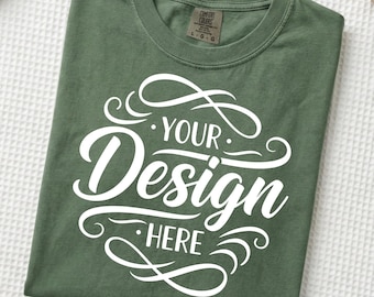 Comfort Colors 1717 Moos Shirt Mockup | C1717 Moosgrün TShirt flach gelegt | Komfort Farben T-Shirt Mock Up | Einfaches Minimal Flatlay