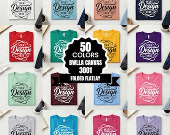 50x Bella Canvas Tshirt Mockup Bundle | BC 3001 T-Shirt Flat Lay Mock-up Bundle | Real Product |Trendy Neutral Boho Aesthetic Folded Flatlay