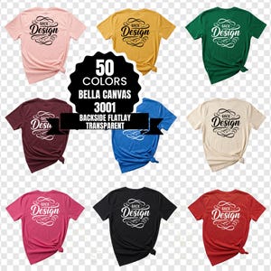 ベラキャンバス3001 Tシャツ背面フラットレイモックアップ透明バンドル50点｜BC 3001 Tシャツフラットレイモックアップバンドル｜背面展開