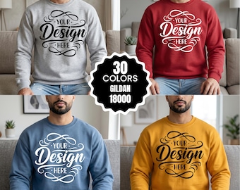 30 Gildan 18000 Crewneck Sweatshirt Mockup Bundle Men's ,Mens G180 Sweater Mock-up Bundle ,Male Model Sweatshirt Mockup,POD Mockup