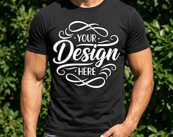 Men's Black Bella Canvas 3001 Mockup, Male T-shirt Mockup, 3001 Bella Canvas, Shirt Model Mockup T-Shirt Mockup, Black Bella Canvas T-Shirt
