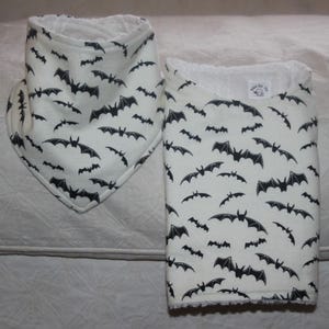 Bat Baby Drool Bandana Bib and Baby Bat Burp Cloth with a Cream Bat Black Flannel & Terry Cloth Lining for Bat Theme Baby Bat Halloween Gift