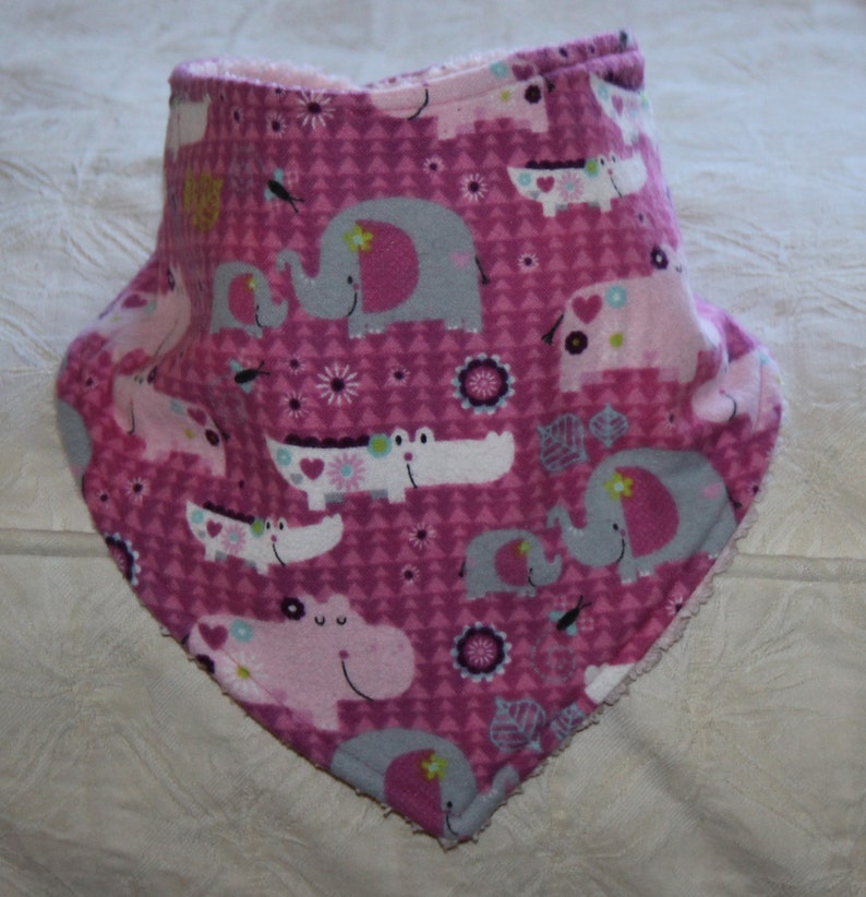 Hippo /& Elephant Pink Flannel and Terry Cloth for Zoo Baby Zoo Animal Baby Girl Bandana Drool Bib and Jungle Animal Burp Cloth with Gator