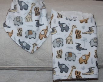 Safari Baby Bib & Burp Cloth Set, Gender Neutral Flannel