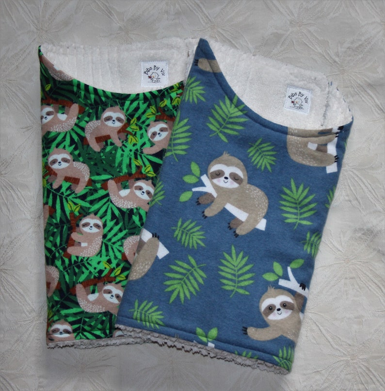 Sloth Baby Boy Burp Cloths Set of 2 with Sloth Flannels and a Terry Cloth Lining for Sloth Theme Baby Boy Sloth Shower Gift