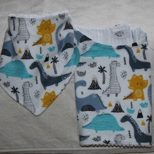 Dinosaur Baby Boy Bandana Drool Bib & Dinosaur Burp Cloth with Dinosaur Flannel and Terry Cloth for Baby Boy Dinosaur Gift Dinosaur Nursery