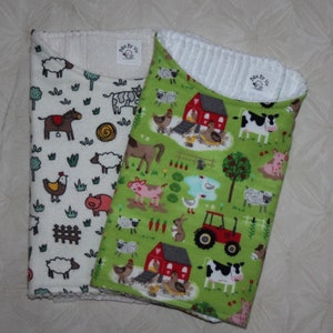 Farm Baby Burp Cloths Set of 2 with Farm Animals Tractor Flannel Prints & Terry Cloth for Farm Baby Boy or Farm Life Girl Baby Shower Gift