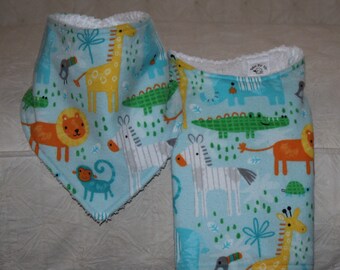 Safari Baby Bib and Burp Cloth Set, Jungle Flannel, Terry Lined
