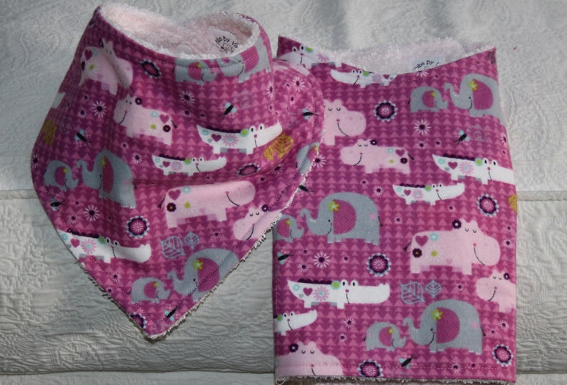 Hippo /& Elephant Pink Flannel and Terry Cloth for Zoo Baby Zoo Animal Baby Girl Bandana Drool Bib and Jungle Animal Burp Cloth with Gator