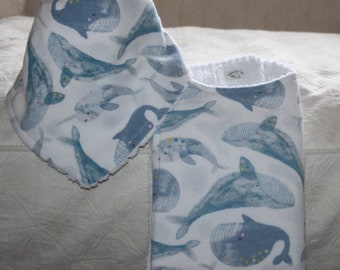 Whale Baby Bandana Bib and Whale Burp Cloth with Whales and Narwhals Flannel and Terry for Whale Baby Gift Narwhal Baby Gift Ocean Nursery