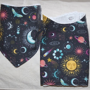 Celestial Baby Bib Bandana Drool Bib & Galactic Baby Burp Cloth with Sun Moon Planet Flannel and  Terry for Baby Celestial Gift Nursery