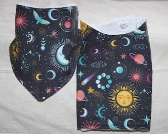 Celestial Baby Bib and Burp Cloth Set, Sun Moon Planet Flannel
