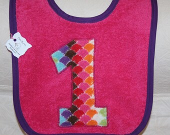 First Birthday Girl Bib, Cotton Terry Smash Cake Bib