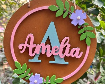 Personalized Floral Name Sign | Kids Room, Nursery Decor, Baby Name Plaque