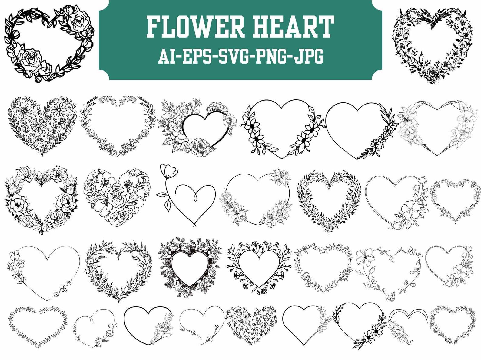 Floral Heart Wreath SVG: Flower Heart Cut File (digital Download) - Etsy