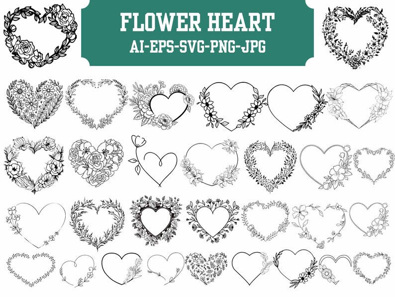 Floral Heart Wreath SVG: Flower Heart Cut File (digital Download) - Etsy