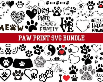 Tassavtryck SVG-paket: Hund-, hjärta-, fotavtrycksdesigner (digital nedladdning)