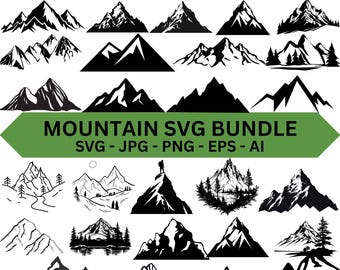 Pacchetto montagne SVG, disegnato a mano, silhouette, download immediato