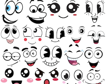 Lot de visages d'émotions de dessin animé kawaii (téléchargement numérique)