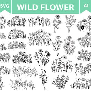 Wildflower Svg Bundle,Floral svg Bundle,floral frame svg,nature svg, flower sketch svg,,Botanical svg,Minimalist Flower Bouquet