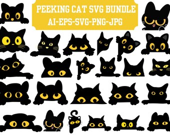 Peeking Cat SVG Bundle: Cricut Cut File, Cat Vectors (Instant Download)